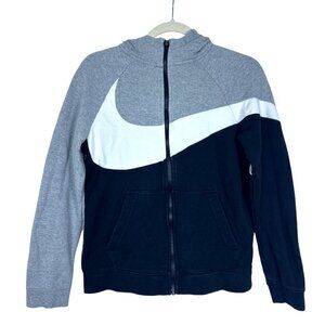 Vintage Y2K Nike Big Swoosh Hoodie Track Jacket Sweatshirt Gray Black Full Zip